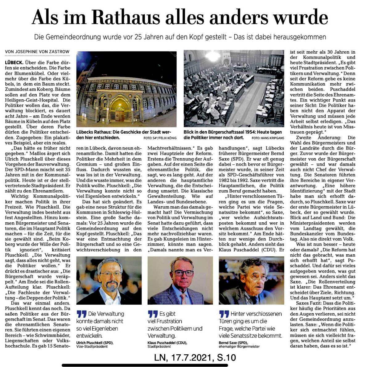 Das Märchen der Lübecker Nachrichten von der schönen alten Zeit und davon, dass vor 25 Jahren im Rathaus angeblich alles anders wurde